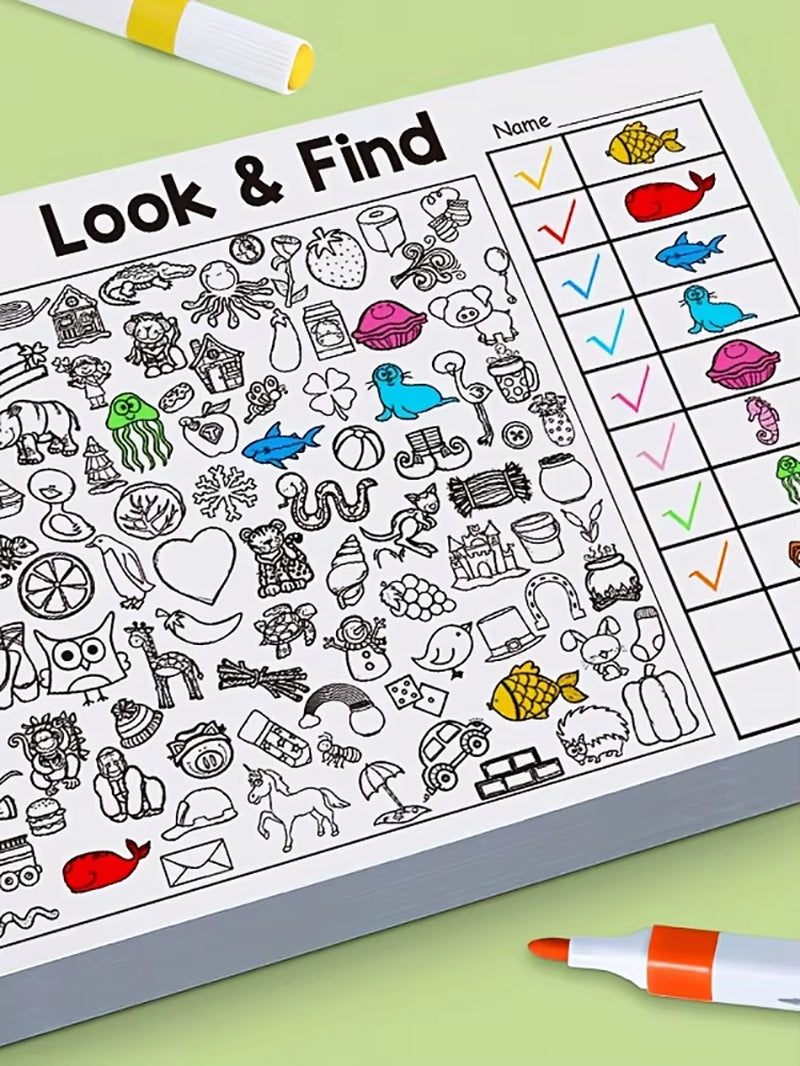 Interactive Hidden Object & Coloring Book for - Educational with Look & Find Activities, Sticker & Pages, Observation Skills & C
