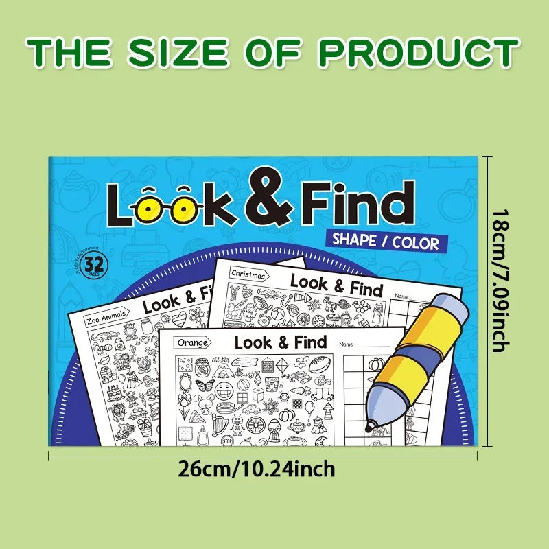 Look and Find Shape/Color Workbook Kids Drawing Notebook Look & Find Shape Game Enhance Visual Perception, Focus and Attention