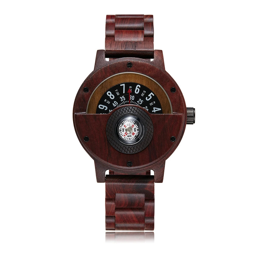 Turntable Compass Creative Wood Watch Men Dial Real Walnut Ebony Bamboo Wooden Watches Man Male Brown Black Clock Wrist Reloj