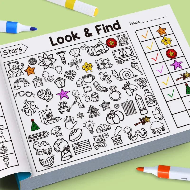 Look and Find Game, Enhance Visual Perception, Shaping Coloring Book, Focus and Attention, Handwriting Exercise Book
