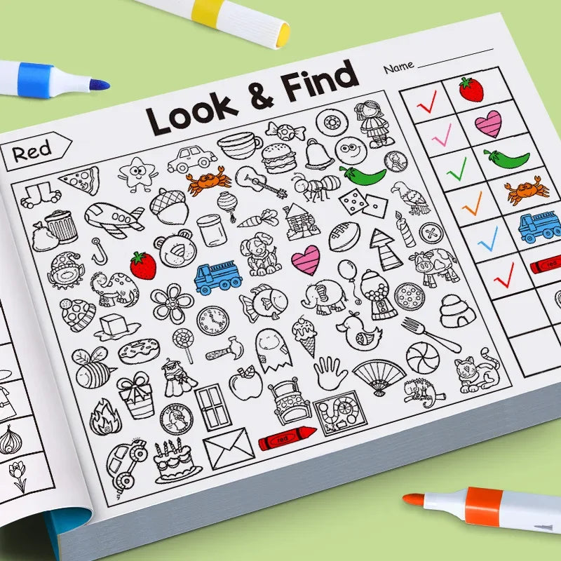 Look and Find Game, Enhance Visual Perception, Shaping Coloring Book, Focus and Attention, Handwriting Exercise Book