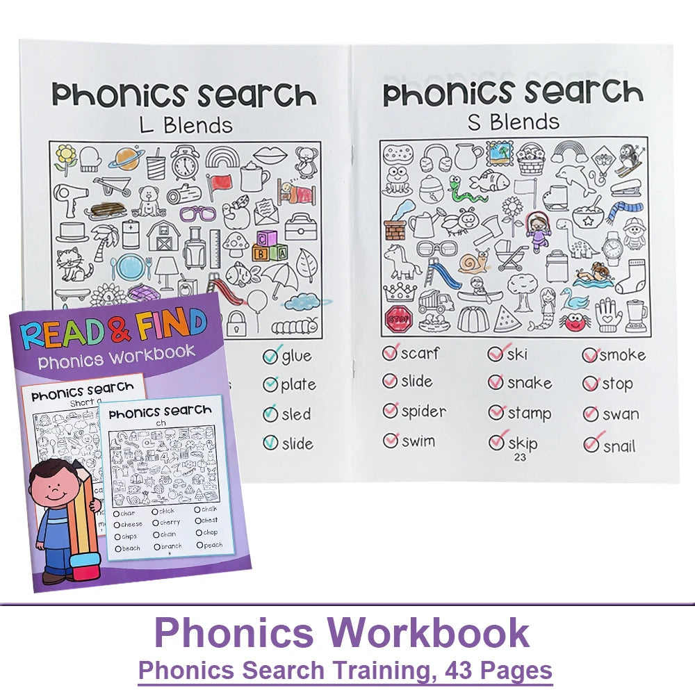 Read and Find Phonics Workbook Preschool and Kindergarten Learning English Teacher Teaching Aids Phonics Practice Montessori