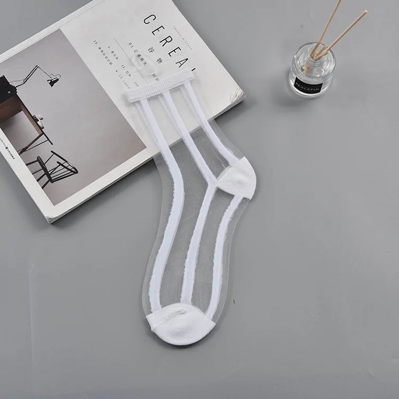 Fashion Sexy Women Socks New Product Crystal Silk Tide Socks Spring Summer Transparent Lace Mesh Fishnet Socks Lady Cool Sox