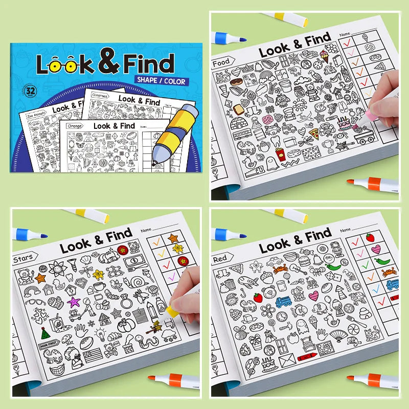 Look and Find Shape/Color Workbook Kids Drawing Notebook Look & Find Shape Game Enhance Visual Perception, Focus and Attention