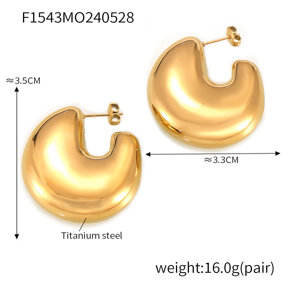 Aros Geométricos Dorados Forma C - Acero Titanio Chapado 18K