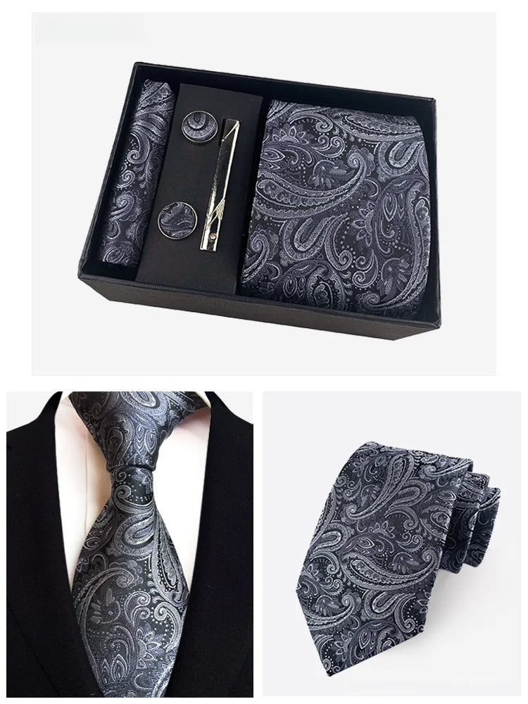 Factory Wholesale Men's Tie Business Dress Wedding Photo Suit Accessories Tie Cufflinks Square Tie Gift Box