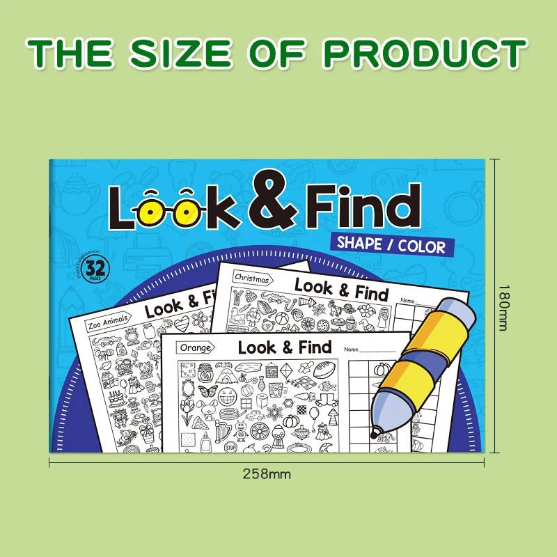 Look and Find Game, Enhance Visual Perception, Shaping Coloring Book, Focus and Attention, Handwriting Exercise Book