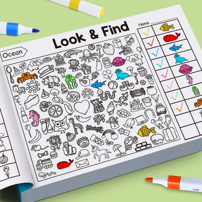Look and Find Game, Enhance Visual Perception, Shaping Coloring Book, Focus and Attention, Handwriting Exercise Book