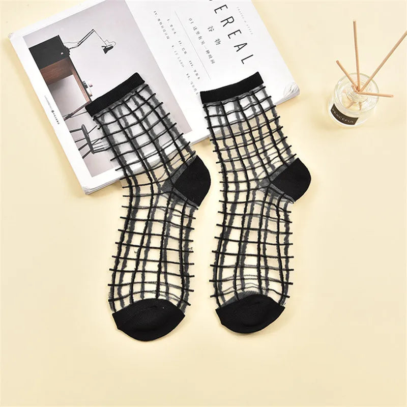 Fashion Sexy Women Socks New Product Crystal Silk Tide Socks Spring Summer Transparent Lace Mesh Fishnet Socks Lady Cool Sox