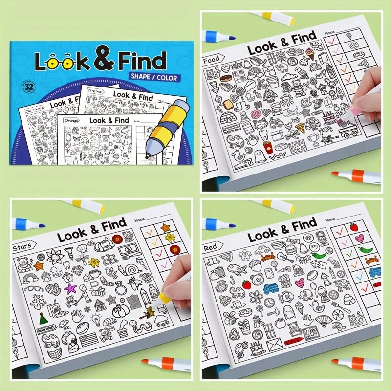 Interactive Hidden Object & Coloring Book for - Educational with Look & Find Activities, Sticker & Pages, Observation Skills & C