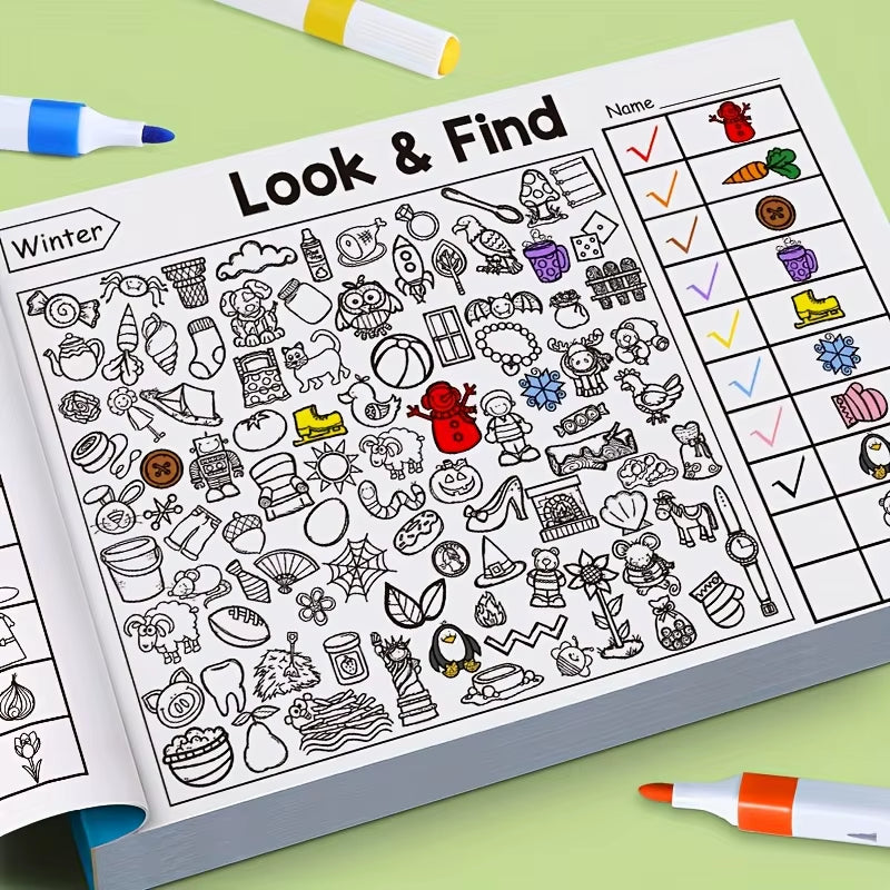 Interactive Hidden Object & Coloring Book for - Educational with Look & Find Activities, Sticker & Pages, Observation Skills & C
