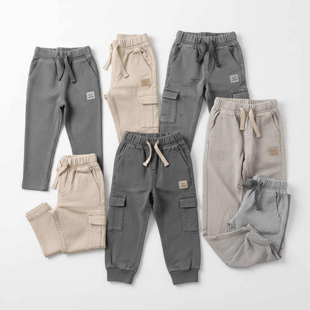 Pantalones niño gris y beige